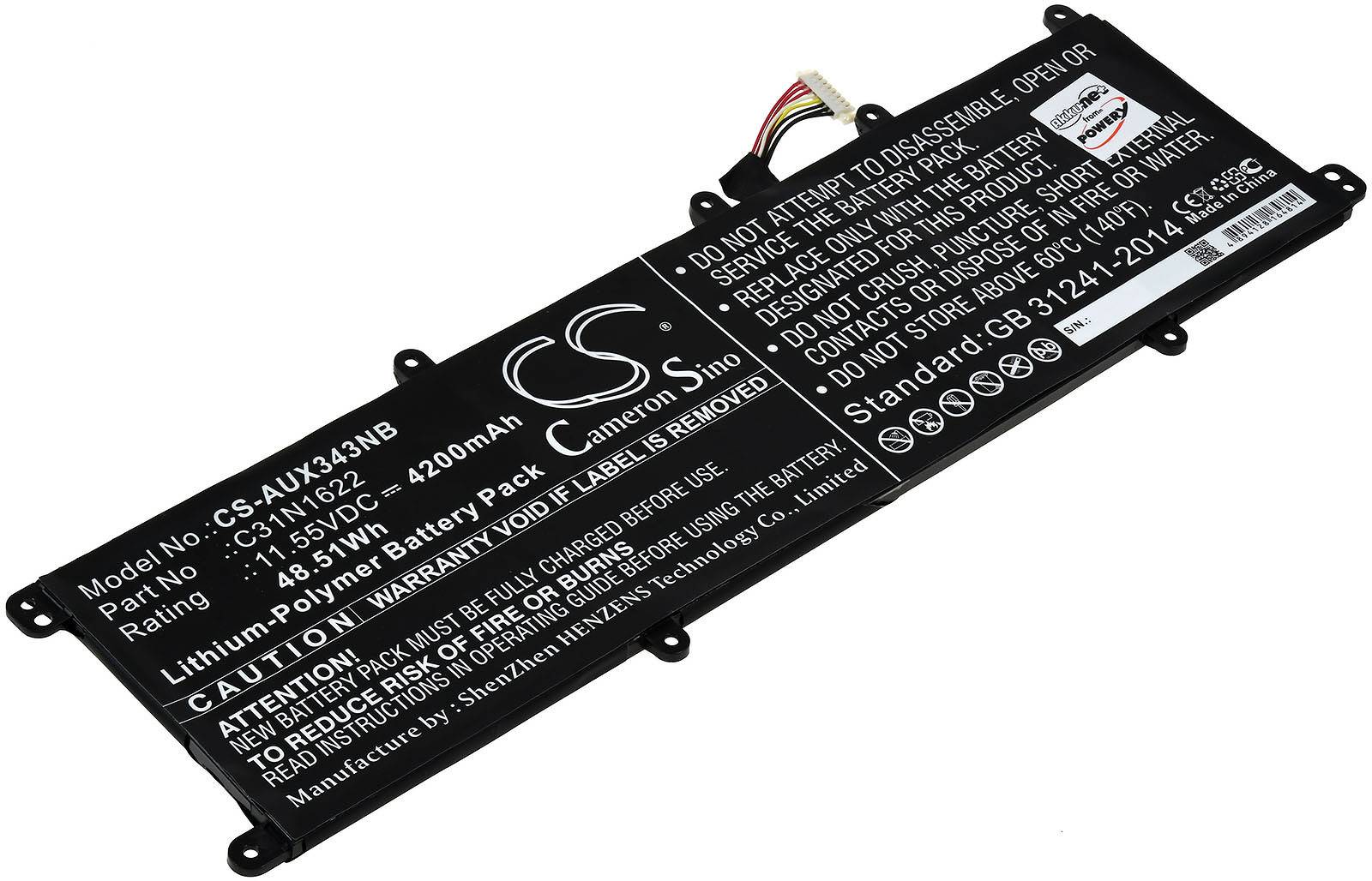 Powery Akku für Laptop Asus UX530UX-FY034R, 11,55V, Li-Polymer