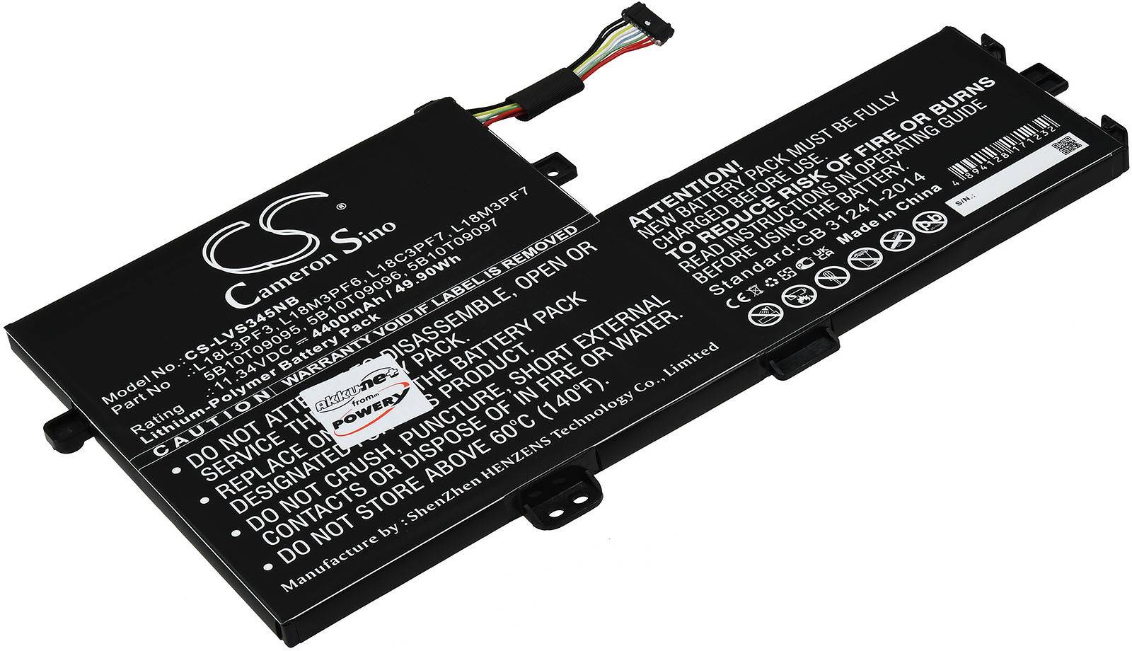 Powery Akku für Laptop Lenovo IdeaPad S340-15API(81NC00H0GE), 11,34V, Li-Polymer