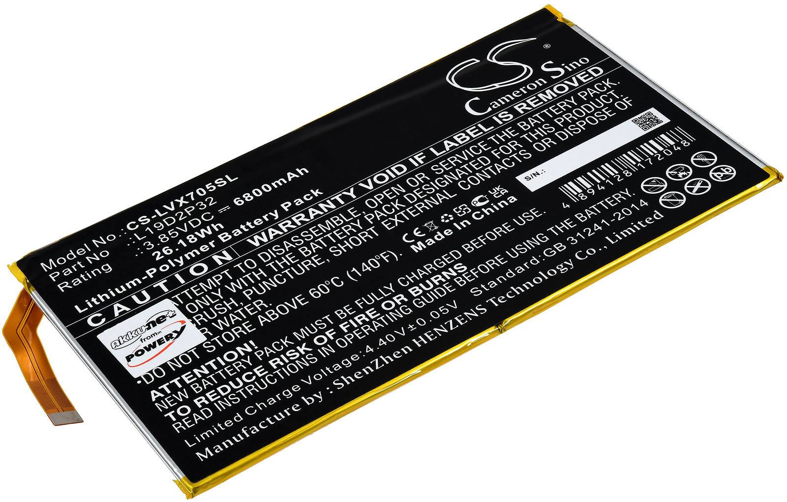 Powery Akku kompatibel mit Lenovo Typ L19D2P32, 3,85V, Li-Polymer