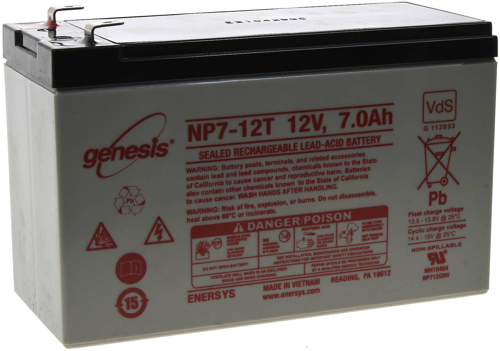 Enersys Hawker AGM Genesis Bleiakku 12V 7 Ah VdS, 12V, Lead-Acid