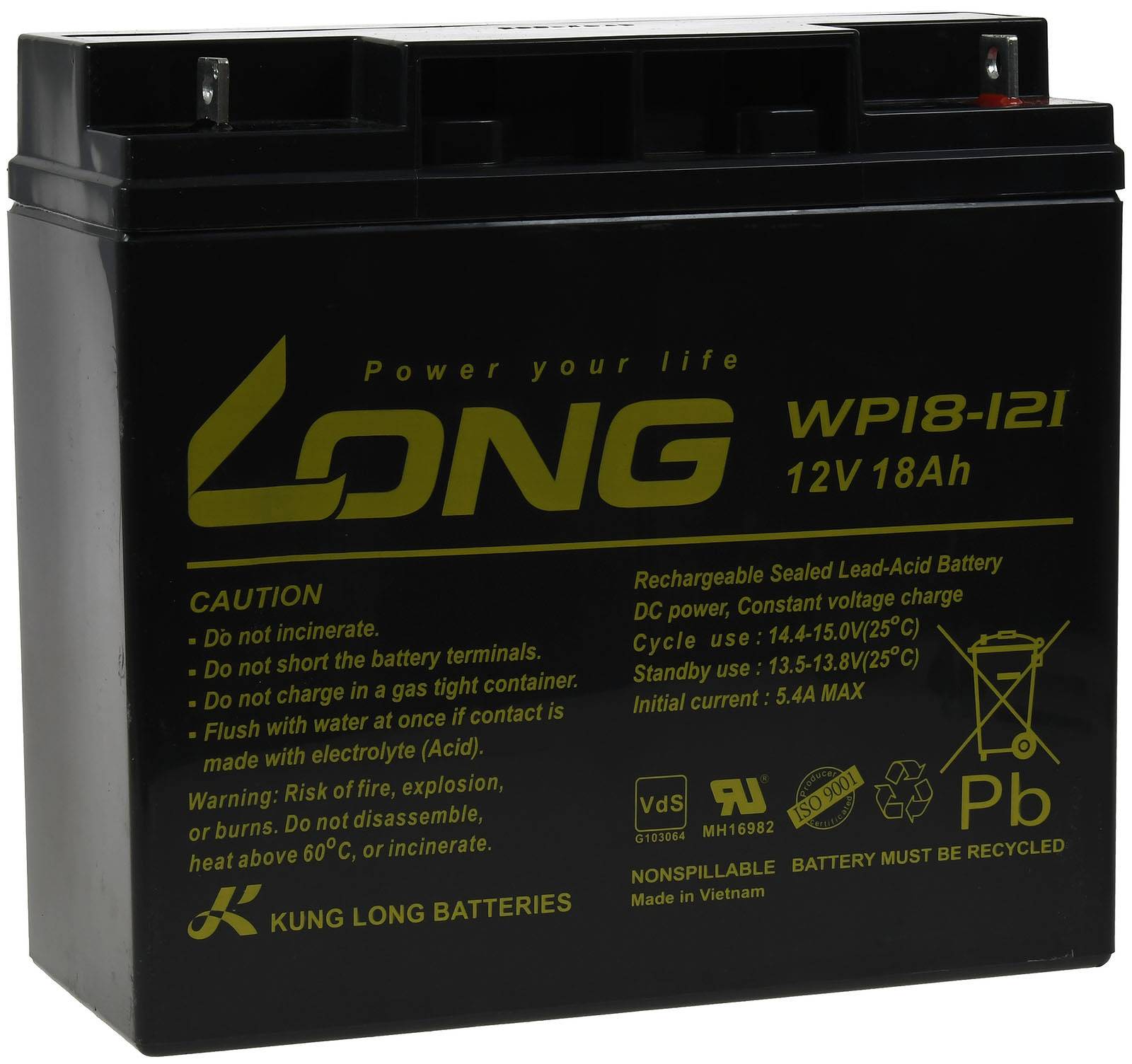 Powery KungLong Ersatzakku für Boote, Modellbau, Hobby, Camping 12V 18Ah, 12V, Lead-Acid