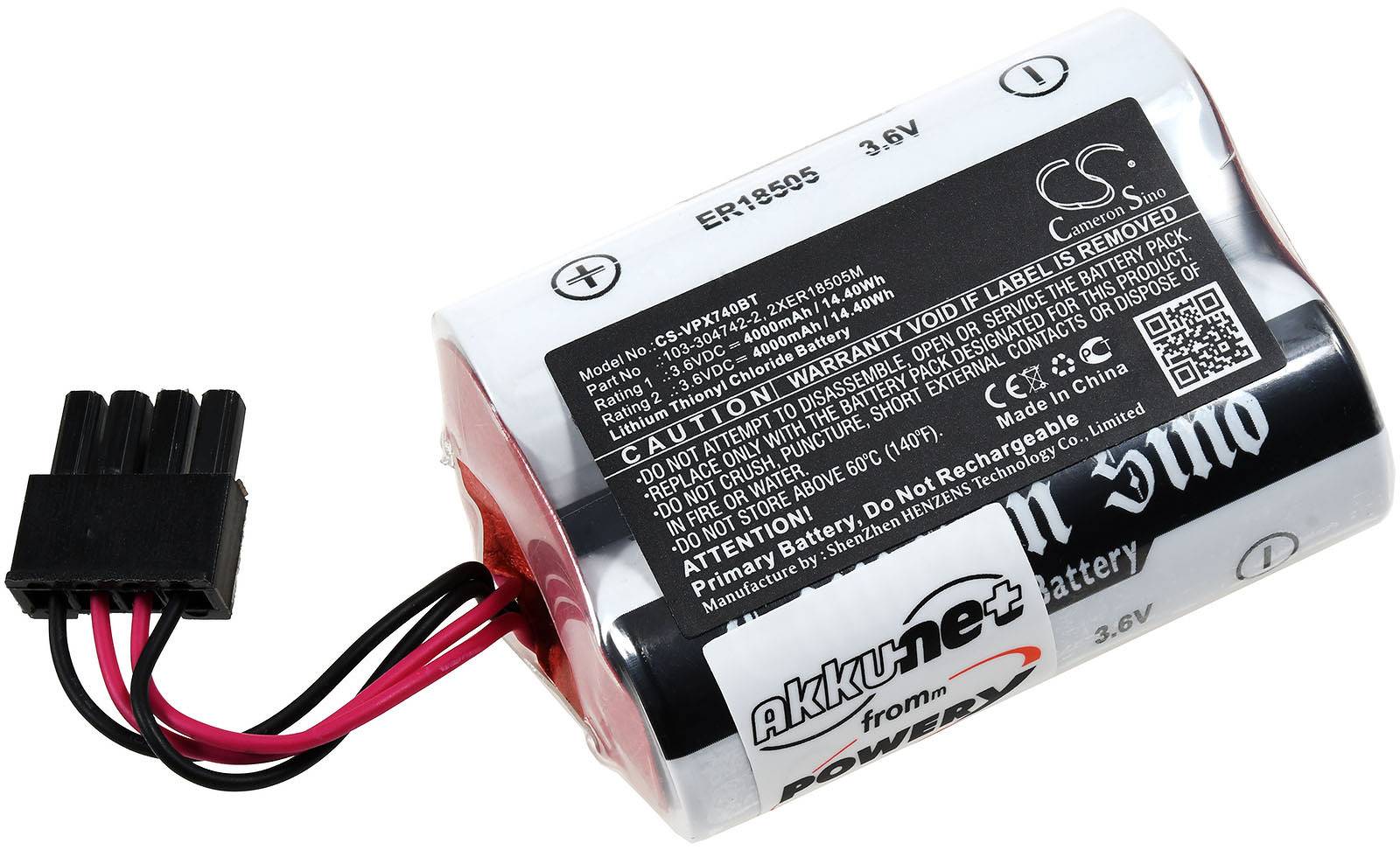Powery Lithiumbatterie-Pack für Outdoor-Sirene Visonic SR-740 PG2 / Typ 2XER18505M Stecker-Typ beachten!, 3,6V, Lithium
