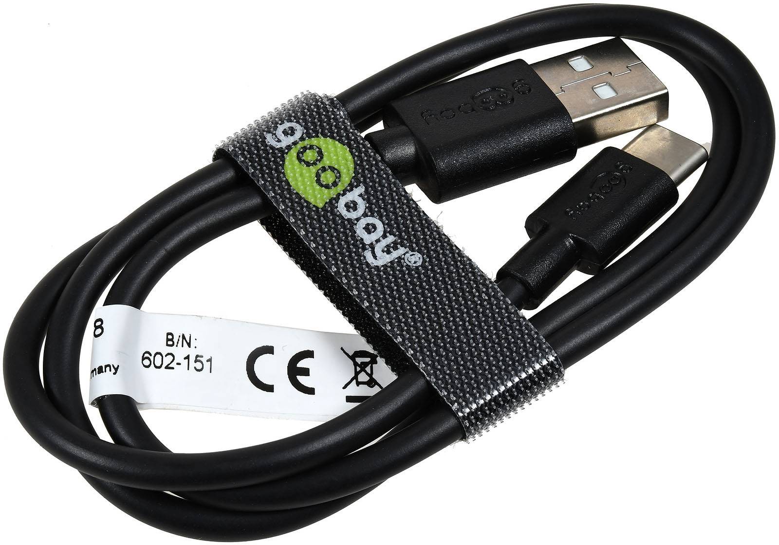 goobay USB-C Lade- u. Synchronisationskabel für Geräte mir USB-C Anschluss, 0,5m, Schwarz
