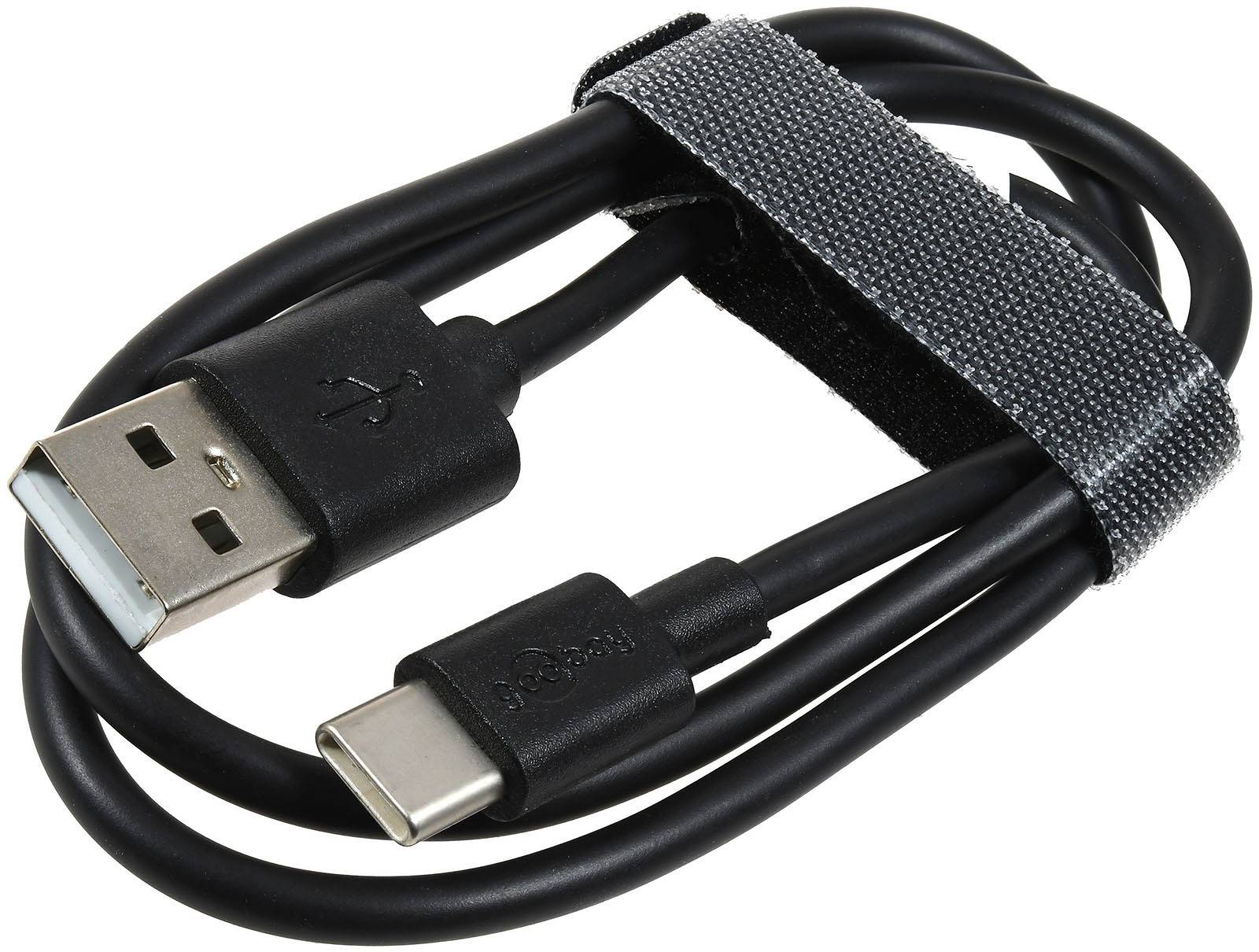 goobay USB-C Lade- u. Synchronisationskabel für Geräte mir USB-C Anschluss, 0,5m, Schwarz