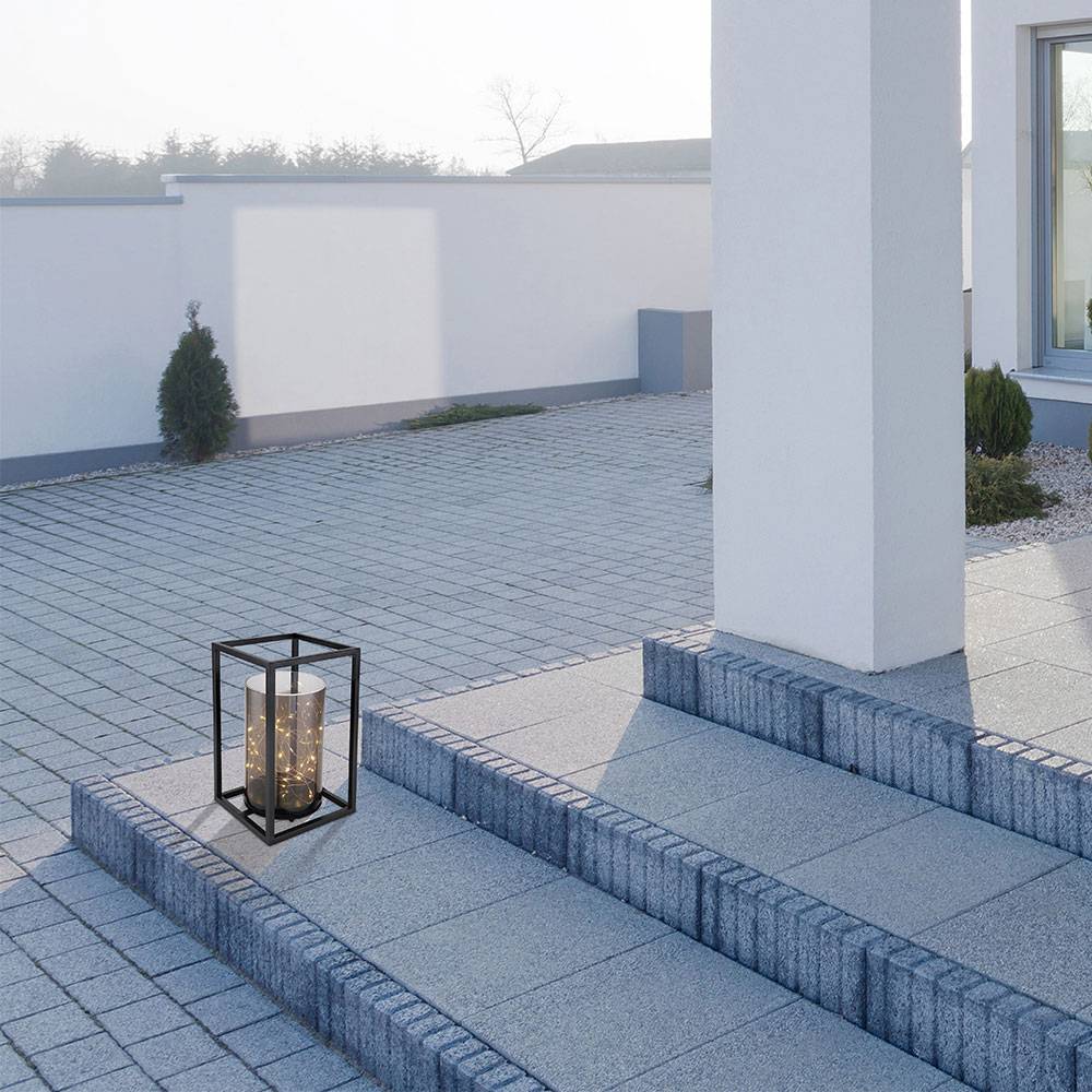 Solarleuchte Außen Outdoor Solarlampe Gartenleuchte Metallgestell LED Solar Lichterkette Außen, Metall Acryl, 1x LED warmweiß, LxBxH 17x17x28 cm,