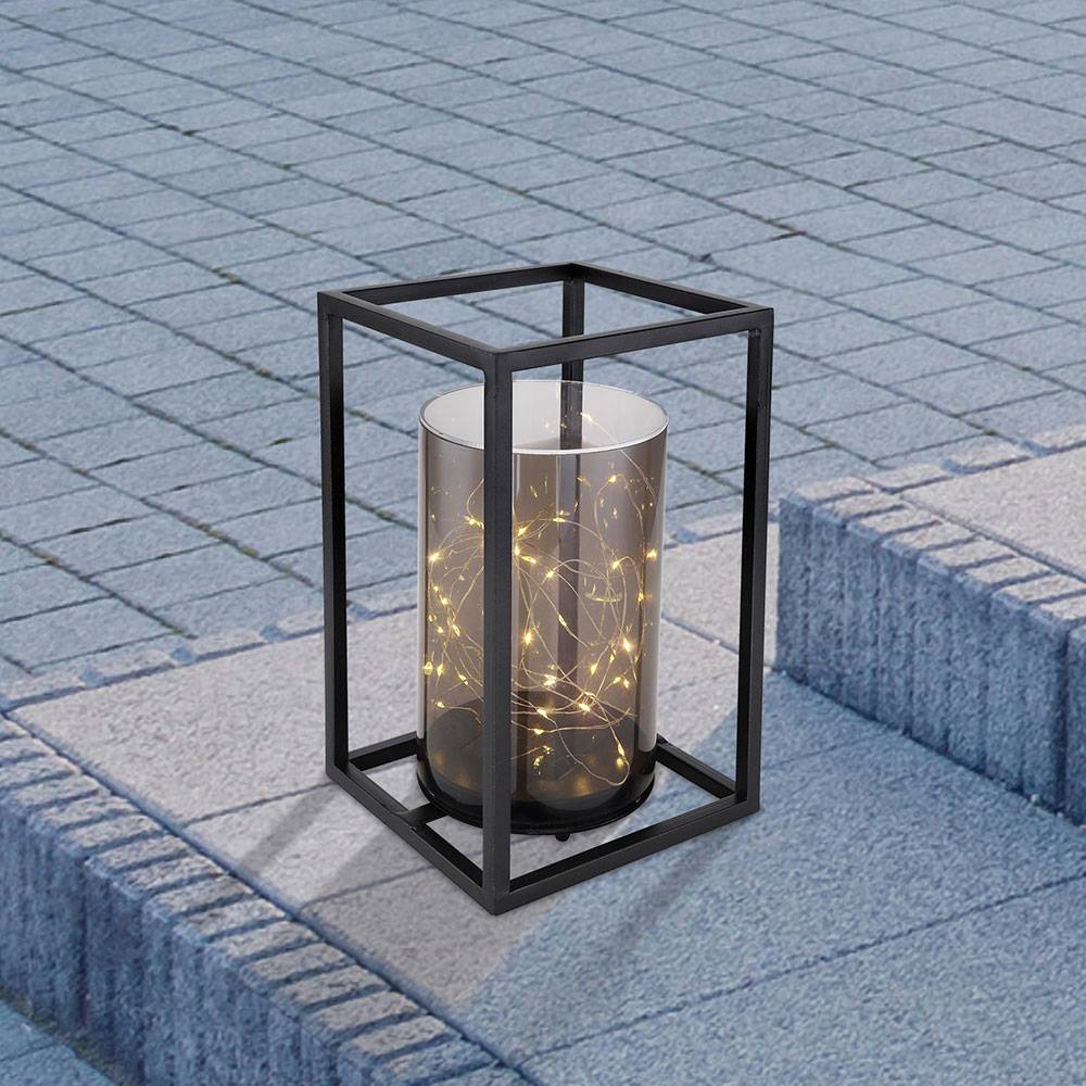 Solarleuchte Außen Outdoor Solarlampe Gartenleuchte Metallgestell LED Solar Lichterkette Außen, Metall Acryl, 1x LED warmweiß, LxBxH 17x17x28 cm,