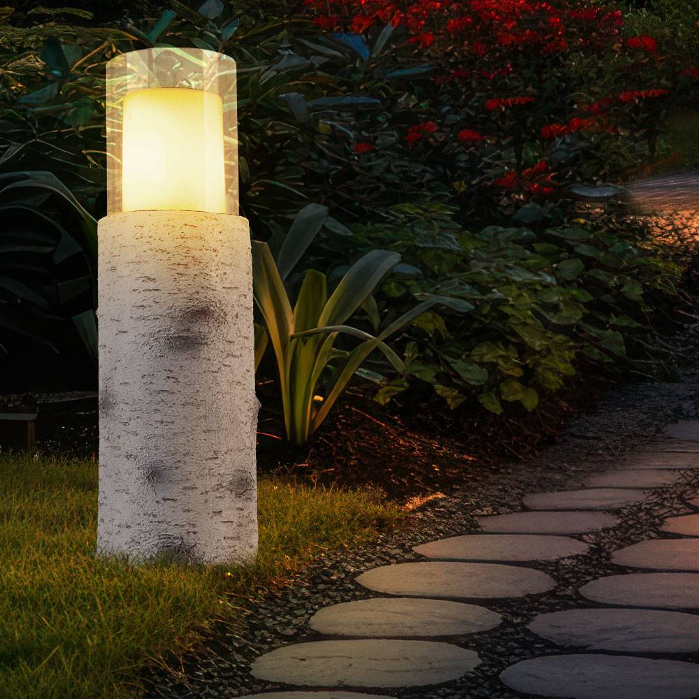 LED Solarleuchte Außenleuchte Solarlampe Gartenleuchte Tischleuchte Terrassenlampe, Holzoptik weiß Kunststoff Glas, Akku inkl. 6-8h, 1200K, H 43,5