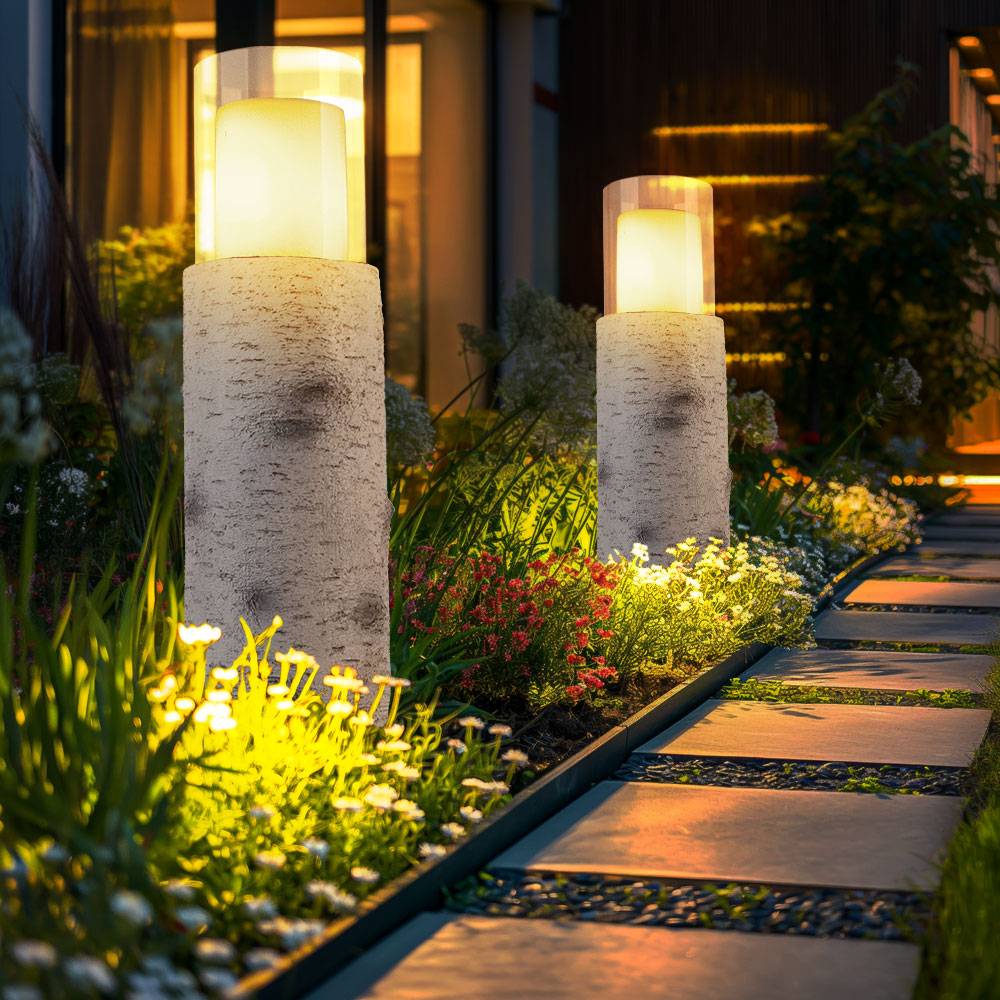 LED Solarleuchte Solarlampe Außenleuchte Gartenleuchte Tischleuchte Terrassenlampe, Holzoptik weiß Kunststoff Glas, Akku inkl. 6-8h, 1200K, H 43,5