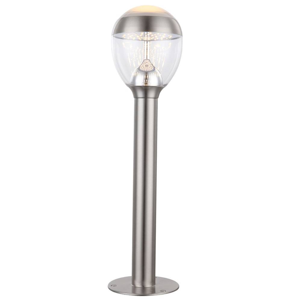Stehleuchte Sockelleuchte Außenlampe Wegeleuchte Gartenlampe Balkon, IP44, Edelstahl silber klar satiniert, 1x LED 9W 750Lm 3000K, DxHxÜ 15x59x17cm