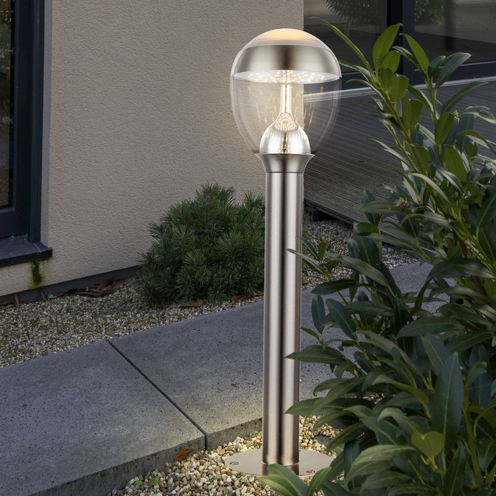 Stehleuchte Sockelleuchte Außenlampe Wegeleuchte Gartenlampe Balkon, IP44, Edelstahl silber klar satiniert, 1x LED 9W 750Lm 3000K, DxHxÜ 15x59x17cm