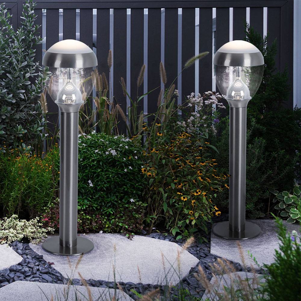 Stehleuchte Sockelleuchte Außenlampe Wegeleuchte Gartenlampe Balkon, IP44, Edelstahl silber klar satiniert, 1x LED 9W 750Lm 3000K, DxHxÜ 15x59x17cm