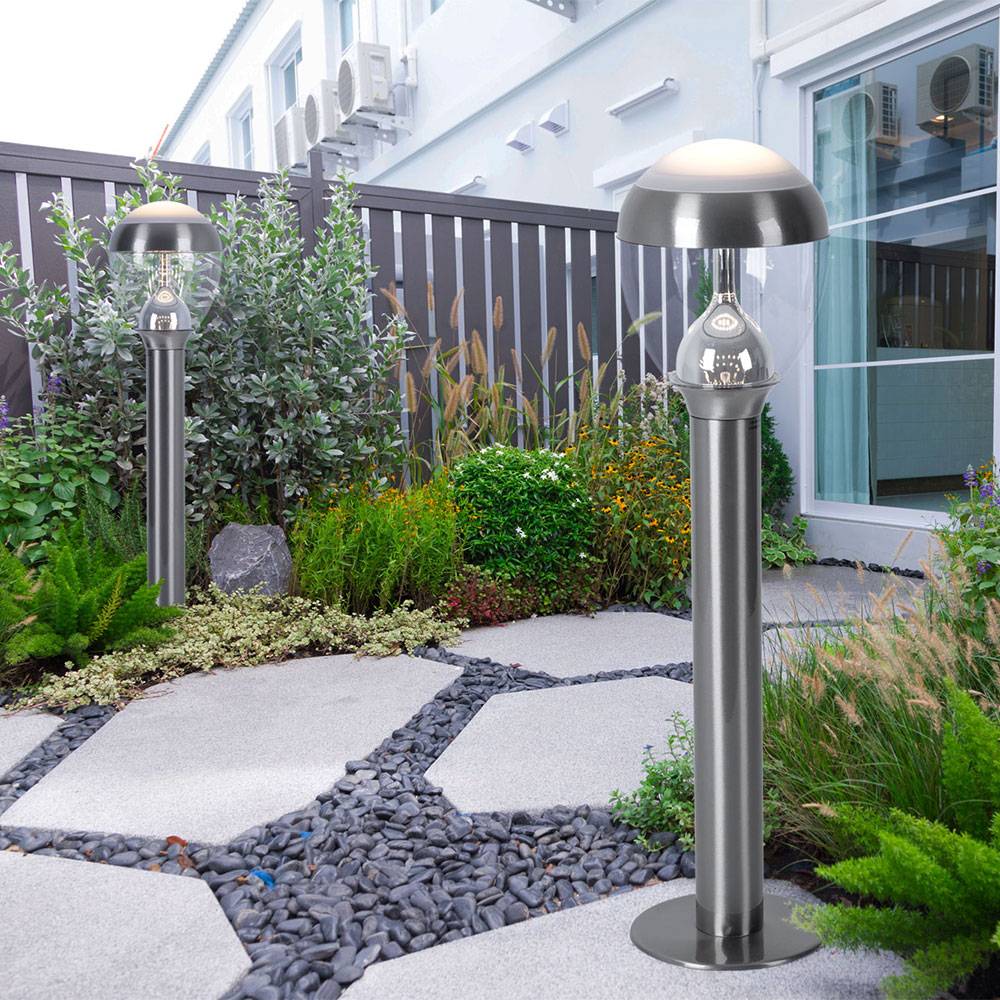 Stehleuchte Sockelleuchte Außenlampe Wegeleuchte Gartenlampe Balkon, IP44, Edelstahl silber klar satiniert, 1x LED 9W 750Lm 3000K, DxHxÜ 15x59x17cm
