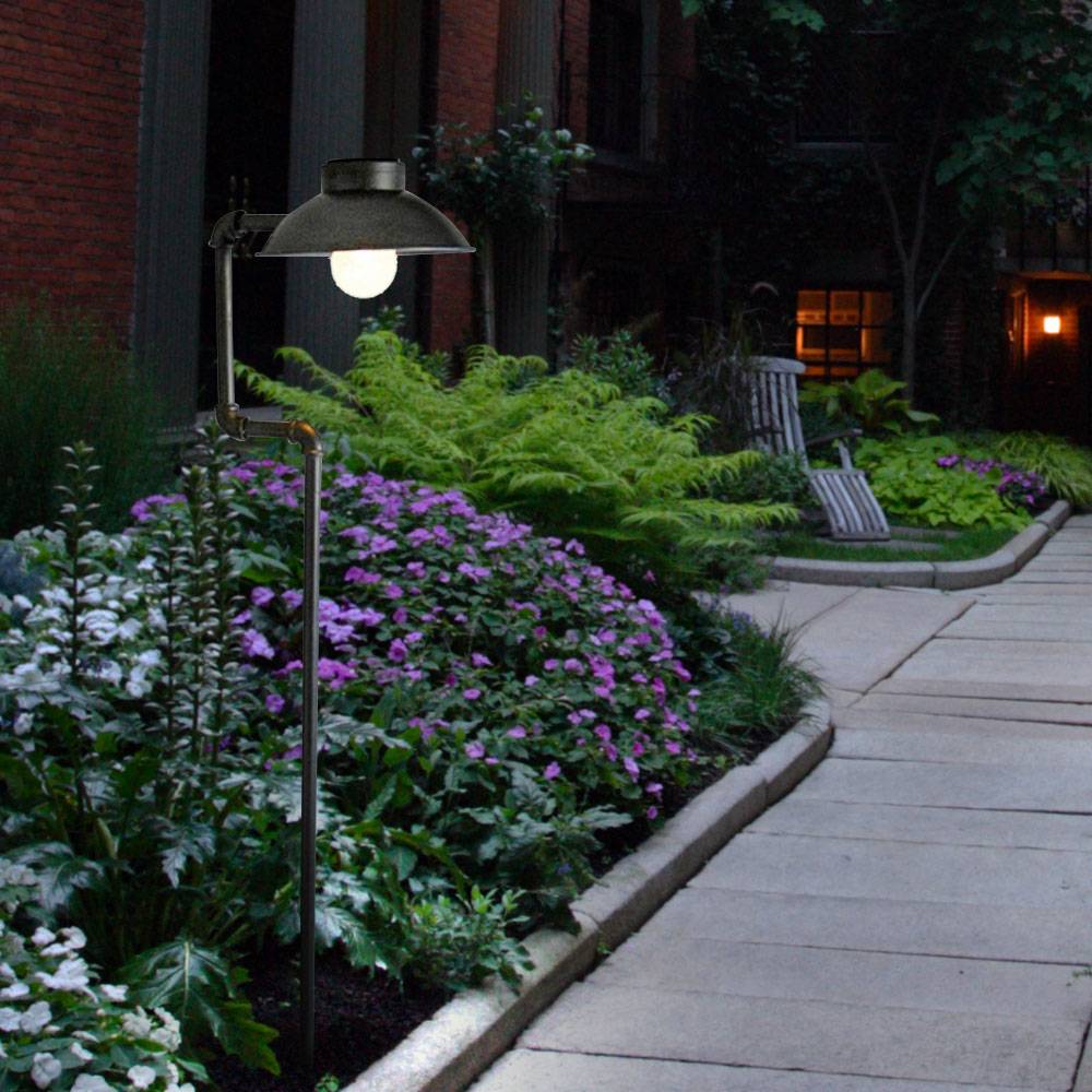 Solarleuchte Wegelampe Außenleuchte Industrial Gartendeko LED Gartenleuchte mit Erdspieß, antik schwarz, Leuchtdauer ca. 8 Stunden, H 153,5 cm