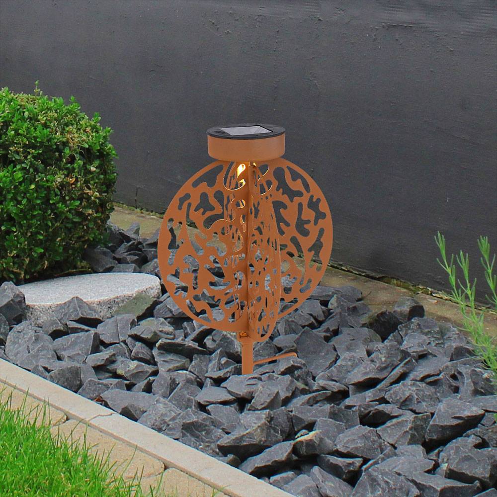 Dekoleuchte Solarlampe orientalische Stecklampe rostfarben Gartenlampe Erdspieß Solarleuchte Metall für Außen, Metall, 1x LED warmweiß, LxBxH 20x2