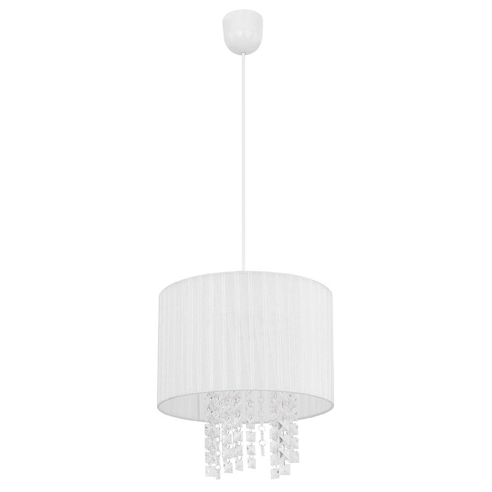 Pendelleuchte weiß Hängelampe Esstischleuchte Wohnzimmerlampe Kristalle, Seide, 1x E27, DxH 30 x 120 cm
