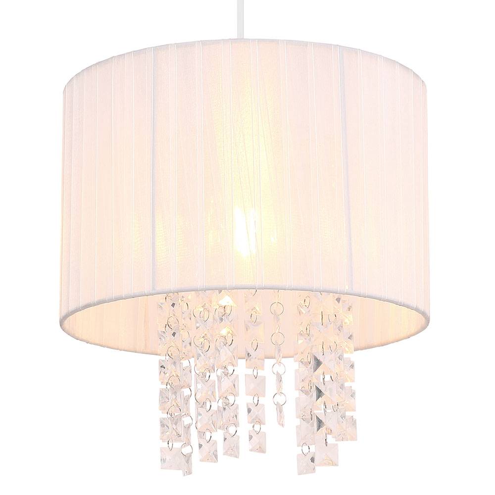 Pendelleuchte weiß Hängelampe Esstischleuchte Wohnzimmerlampe Kristalle, Seide, 1x E27, DxH 30 x 120 cm