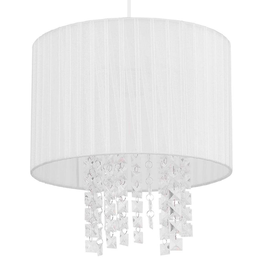 Pendelleuchte weiß Hängelampe Esstischleuchte Wohnzimmerlampe Kristalle, Seide, 1x E27, DxH 30 x 120 cm