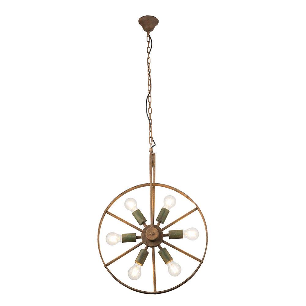 Pendelleuchte Hängelampe Hängeleuchte Esszimmerlampe Wohnzimmerleuchte, 6 Flammig Industriell, Metall grün rostfarben, E27 Fassungen, DxH 50x133cm