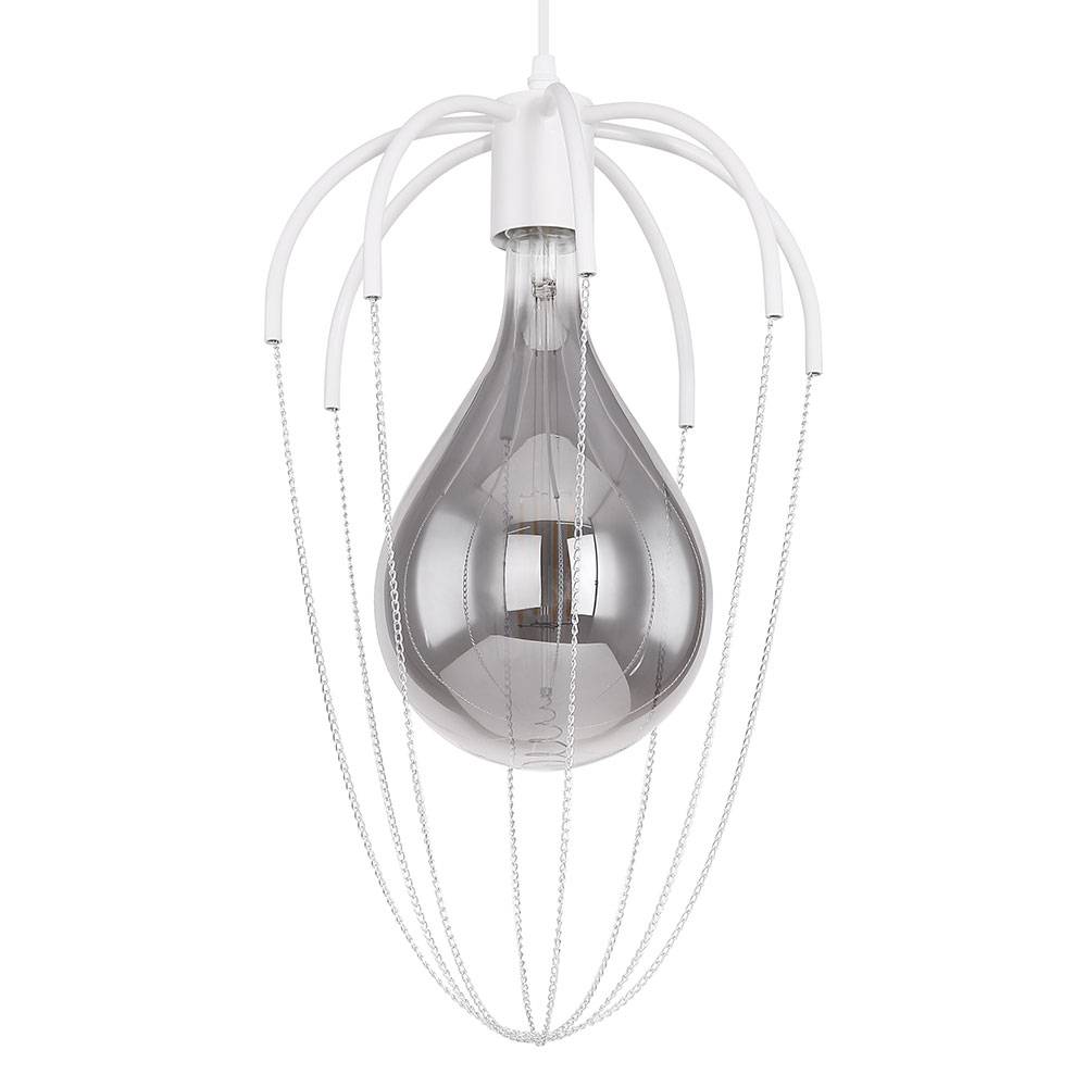 Hängelampe Pendelleuchte Wohnzimmerleuchte Industriell Hängeleuchte Küche Gitterschirm, Metall weiß chrom, 1x E27, DxH 30x120cm