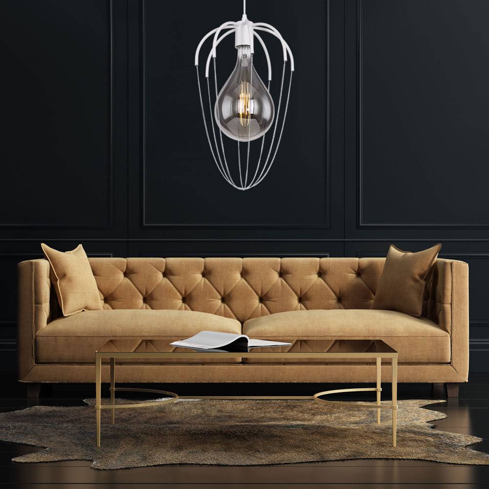 Hängelampe Pendelleuchte Wohnzimmerleuchte Industriell Hängeleuchte Küche Gitterschirm, Metall weiß chrom, 1x E27, DxH 30x120cm