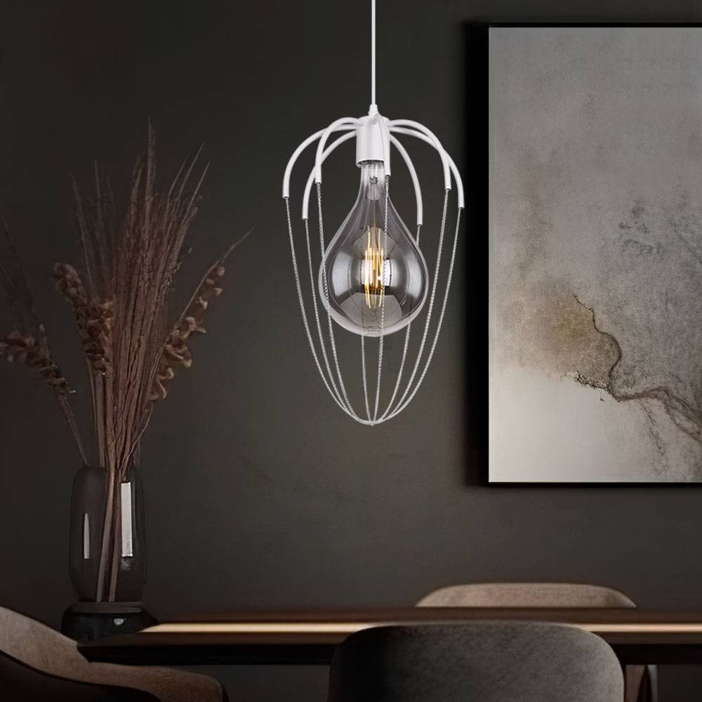 Hängelampe Pendelleuchte Wohnzimmerleuchte Industriell Hängeleuchte Küche Gitterschirm, Metall weiß chrom, 1x E27, DxH 30x120cm