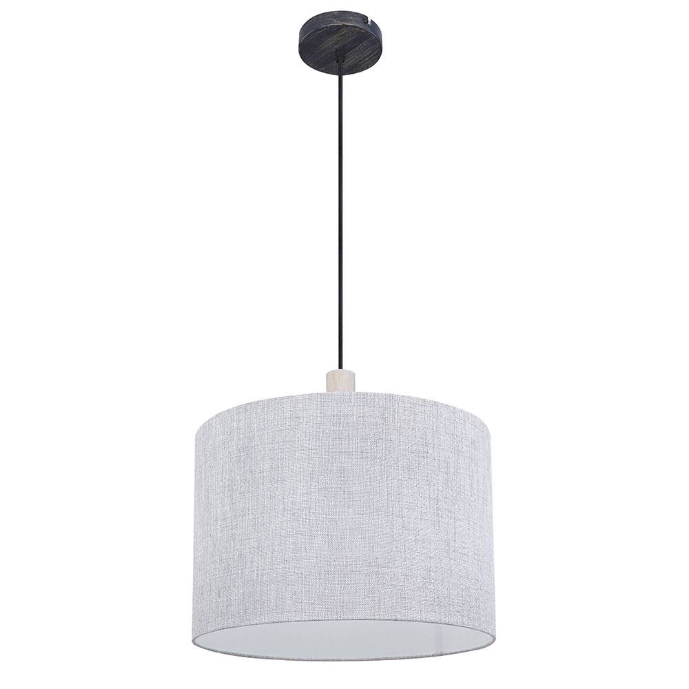 Hängelampe Pendelleuchte Wohnzimmerlampe Esszimmerleuchte, Metall Textil Holz grau, E27, D 40 cm