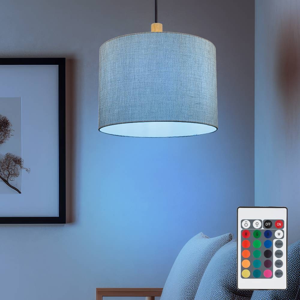 Hängelampe Pendelleuchte Wohnzimmerlampe Esszimmerleuchte, Metall Textil Holz grau, E27, D 40 cm