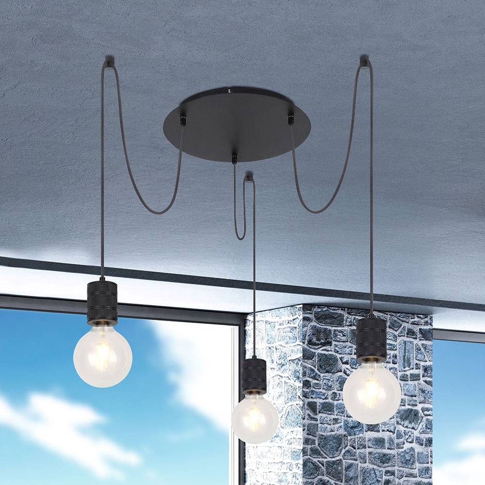 Decken Pendel Hänge Lampe Leuchte ALU-Schwarz Beleuchtung Wohn Schlaf Zimmer