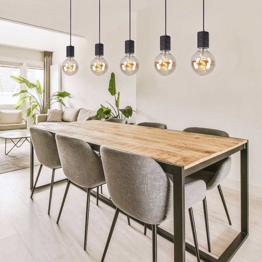 Pendelleuchte schwarz 5 flammig Wohnzimmer Aluminium Hängelampe, Metall, schwarz, 5x E27 Fassungen, LxBxH 115x10x120 cm