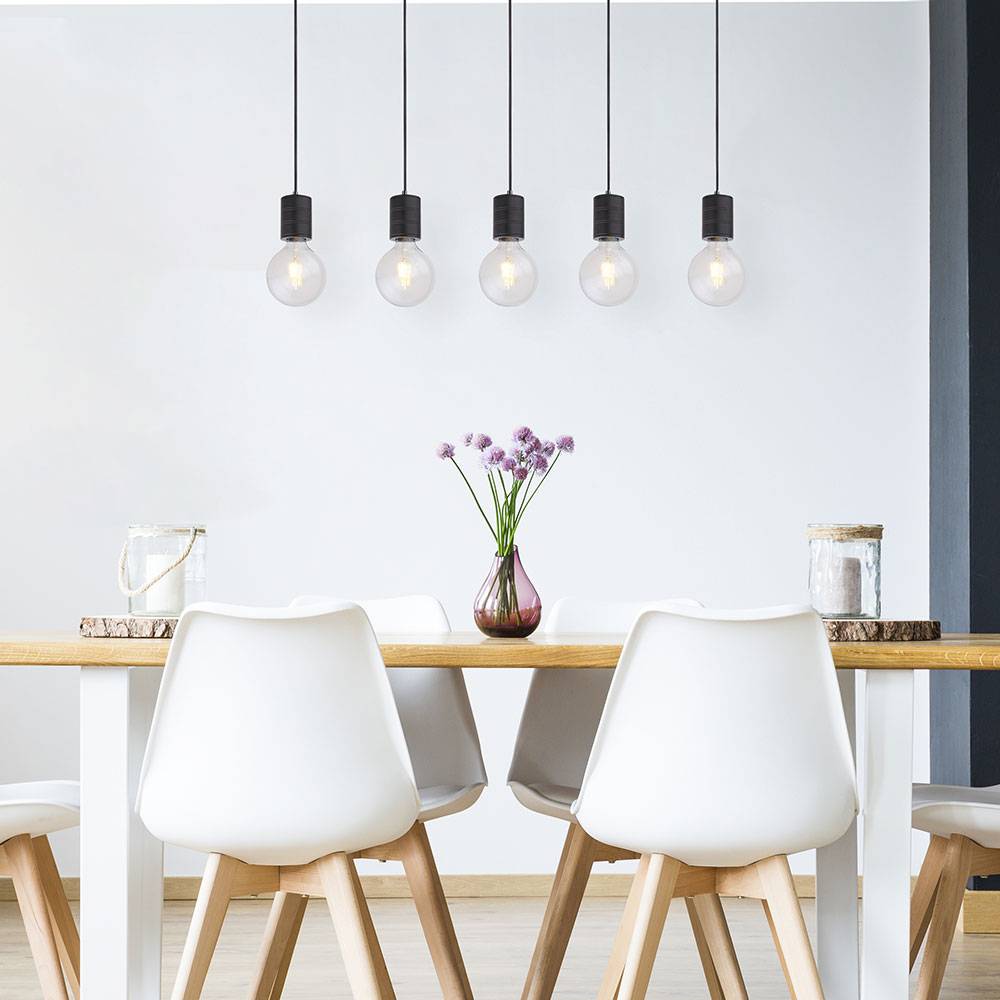 Pendelleuchte schwarz 5 flammig Wohnzimmer Aluminium Hängelampe, Metall, schwarz, 5x E27 Fassungen, LxBxH 115x10x120 cm