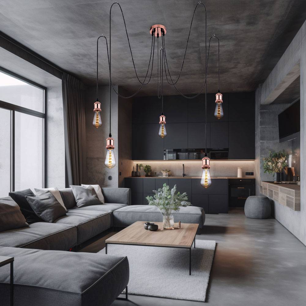 Pendel Leuchte Decken Lampe Wohn Zimmer Hänge Textil Strahler Kupfer schwarz