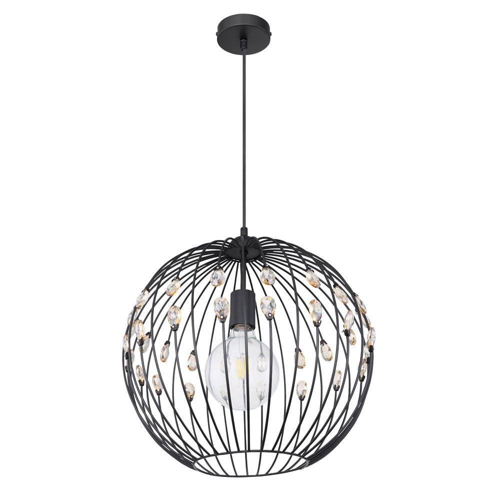 Design Decken Lampe Hänge Pendel Leuchte K9 Kristalle Amber schwarz Kugel