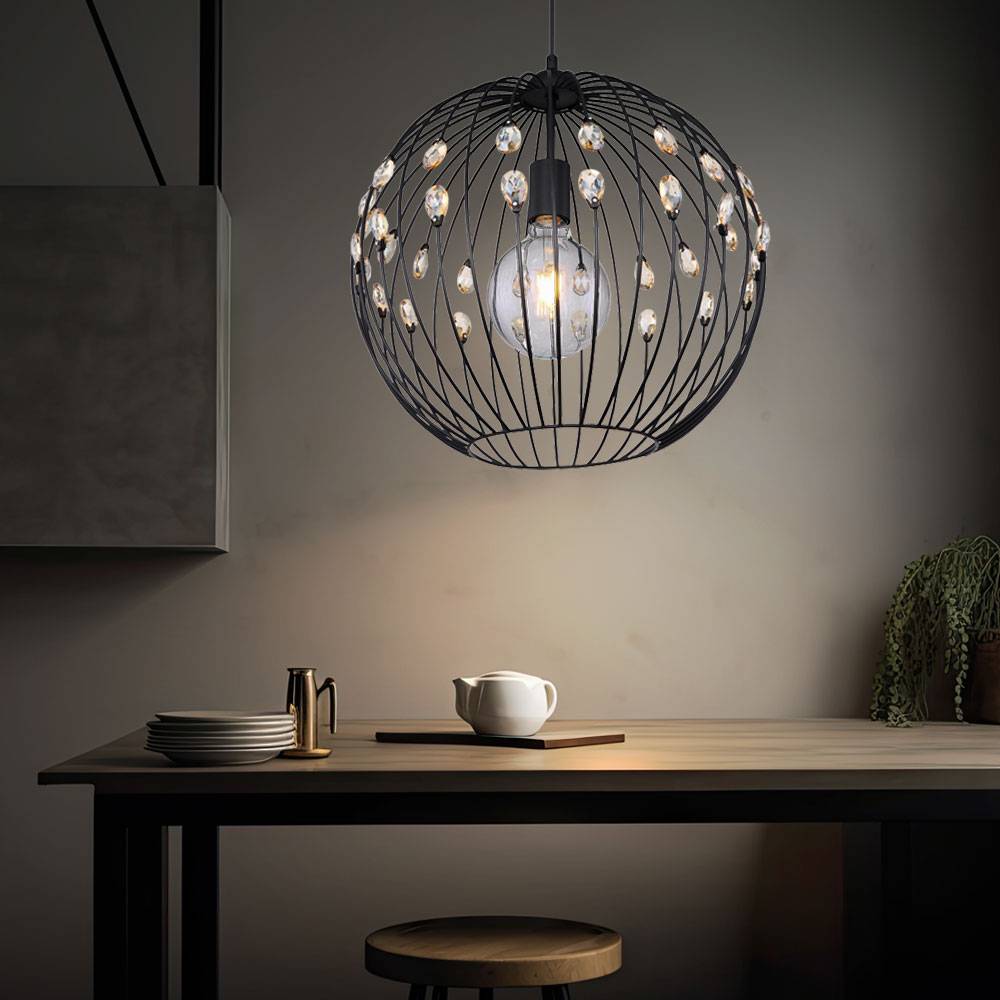 Design Decken Lampe Hänge Pendel Leuchte K9 Kristalle Amber schwarz Kugel