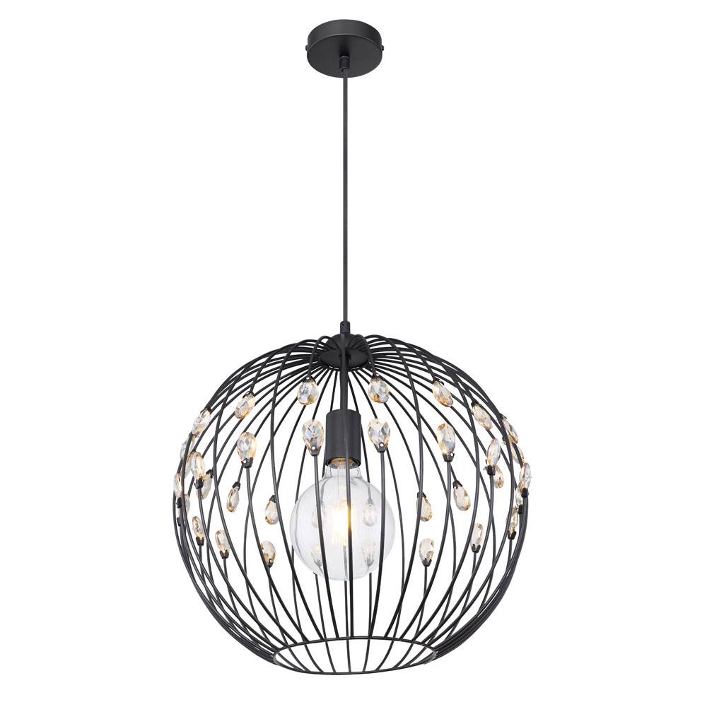 Design Decken Lampe Hänge Pendel Leuchte K9 Kristalle Amber schwarz Kugel