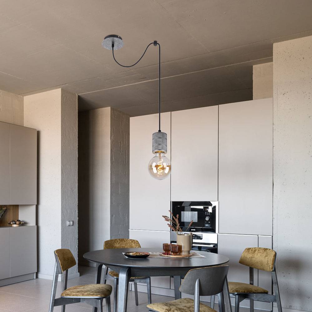 Hängeleuchte Alu ohne Schirme antik silber metallic Fassungsabdeckungen gerillt