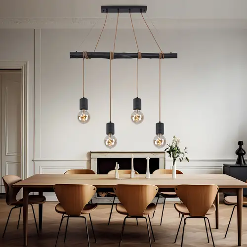 Pendellampe Hängeleuchte Wohnzimmerleuchte Esszimmerlampe 4 flammig höhenverstellbar, Alu Holz Metall schwarz, E27, H 120 cm Pendellampe Hängeleuchte Wohnzimmerleuchte Esszimmerlampe 4 flammig höhenverstellbar, Alu Holz Metall schwarz, E27, H 120 cm