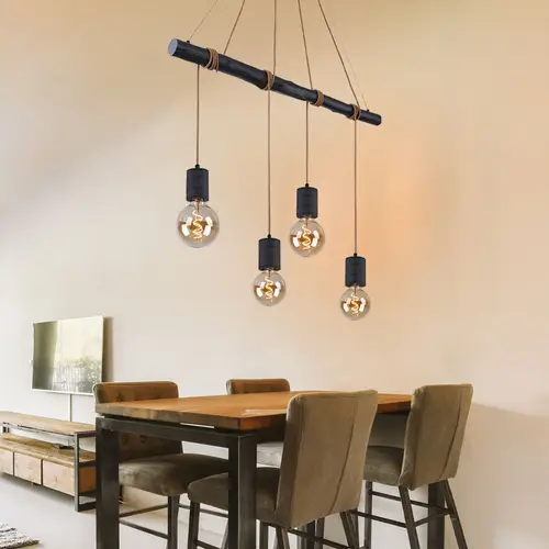 Pendellampe Hängeleuchte Wohnzimmerleuchte Esszimmerlampe 4 flammig höhenverstellbar, Alu Holz Metall schwarz, E27, H 120 cm Pendellampe Hängeleuchte Wohnzimmerleuchte Esszimmerlampe 4 flammig höhenverstellbar, Alu Holz Metall schwarz, E27, H 120 cm