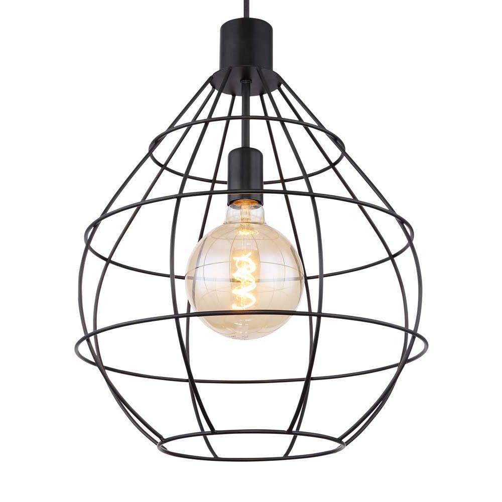 Hängeleuchte Schirm-Stabdurchmesser 5 mm rund, Birnenform schwarz Metallstäbe