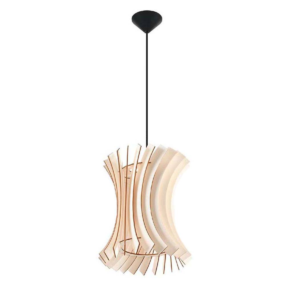 Hängeleuchte Holz Vintage Lampenschirm Holz Pendelleuchte Lamellen, Naturholz Vintage Design gebogen schwarz Lamellenstil, 1x E27 Fassung, DxH