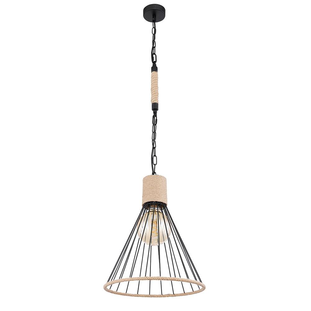 Pendellampe Hanfseil Hängeleuchte Kette Esszimmer Pendelleuchte im Käfig Design, schwarz, Fernbedienung dimmbar, RGB LED 8,5W 806Lm warmweiß, DxH