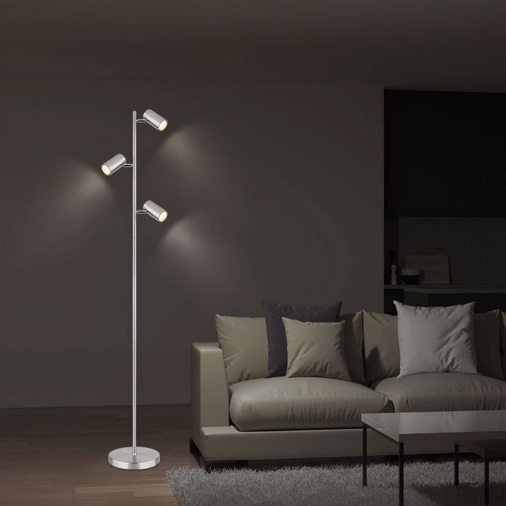 Stehlampe Standleuchte 3 Leuchten schwenkbare Stehlampe Stehleuchte Wohnzimmer Modern silber, 3 Flammig, Metall, 3x GU10, LxBxH 25x23x154 cm