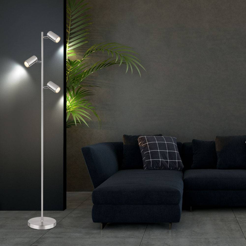 Stehlampe Standleuchte 3 Leuchten schwenkbare Stehlampe Stehleuchte Wohnzimmer Modern silber, 3 Flammig, Metall, 3x GU10, LxBxH 25x23x154 cm