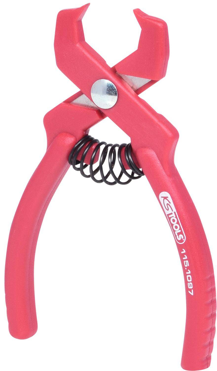 Roter Kabelschneider mit Federmechanismus und schwarzer Spiraldruckfeder, mit dem 'KS Tools' Logo und der Modellnummer auf einem Griff.