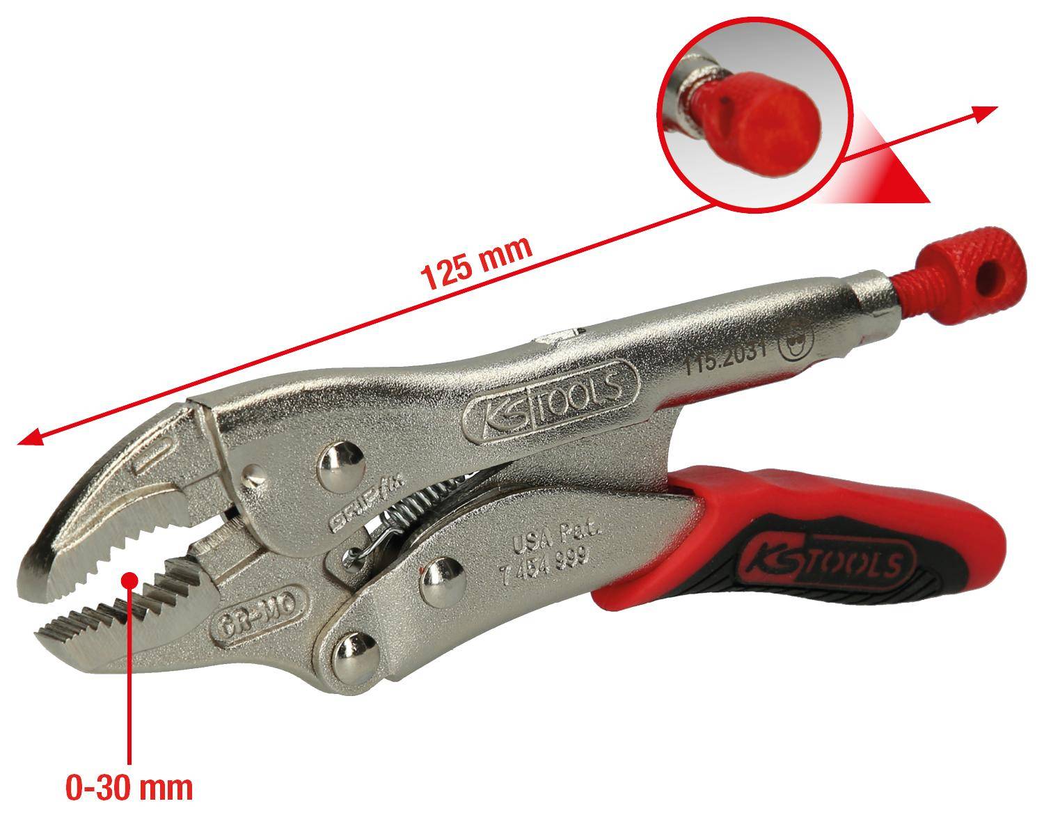 KS TOOLS Gripzange mit Easy-Release,30mm,L=125mm