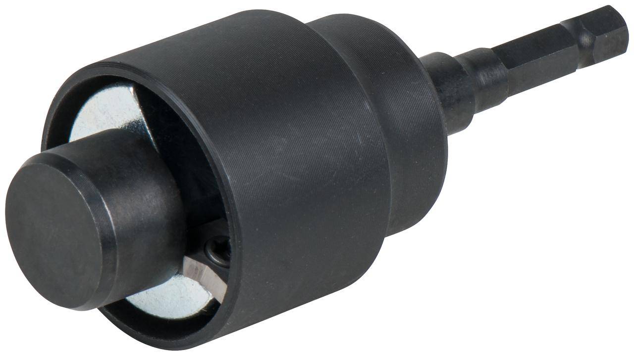 Nahaufnahme einer schwarzen Staubschutzkappe für einen Stecker, die deren glatte zylindrische Form, gerippte Textur und verjüngtes Ende zeigt.