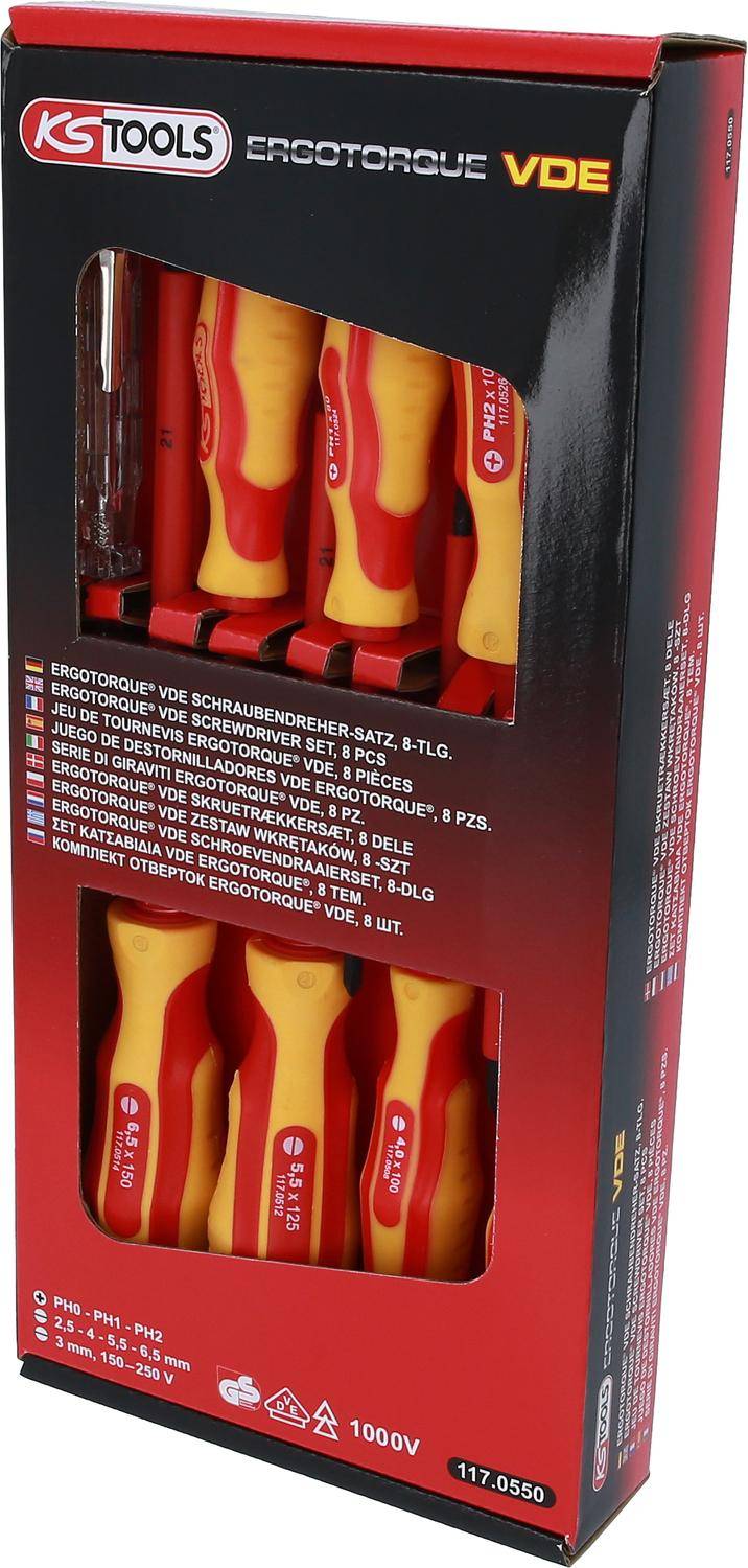 KS TOOLS ERGOTORQUE VDE Schraubendreher-Satz, PH+Schlitz, 8-tlg