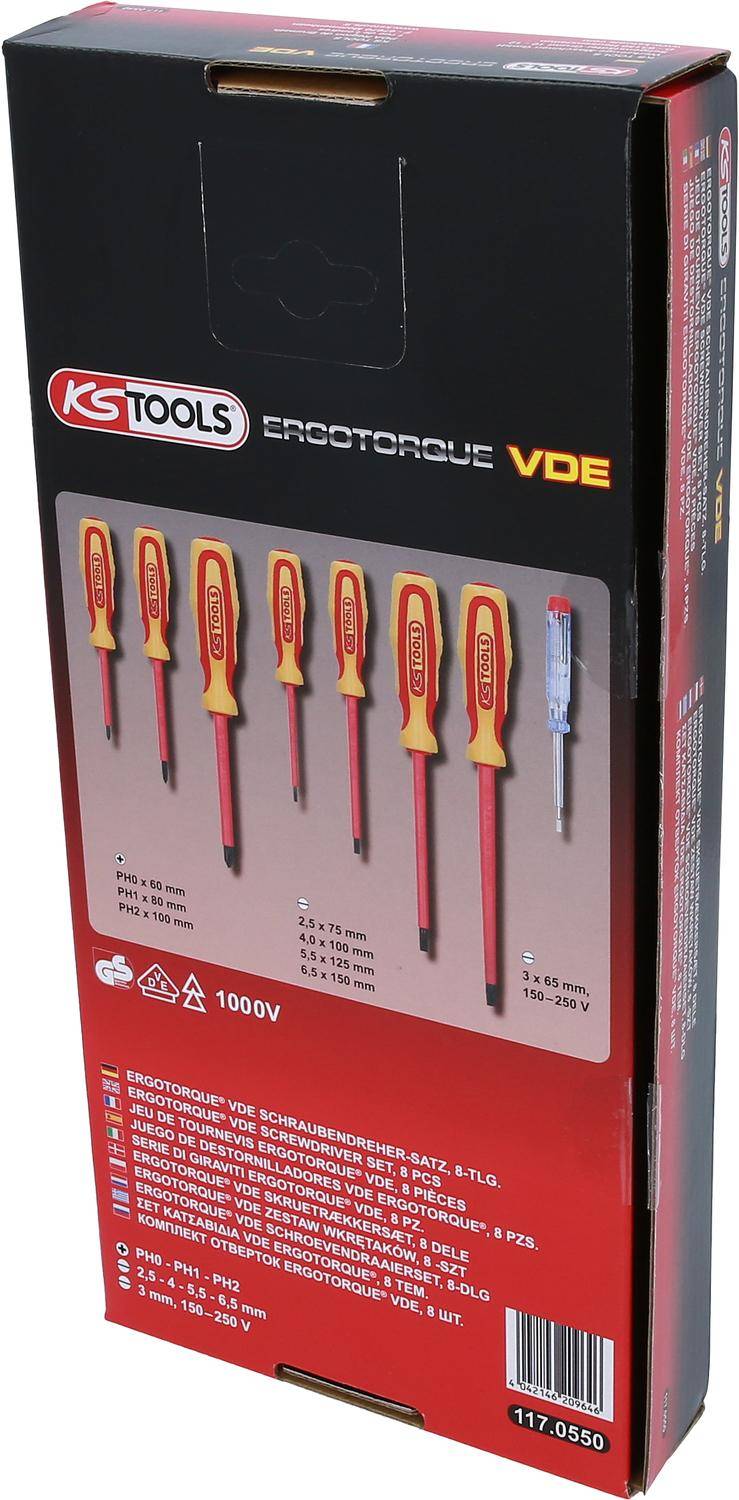 KS TOOLS ERGOTORQUE VDE Schraubendreher-Satz, PH+Schlitz, 8-tlg