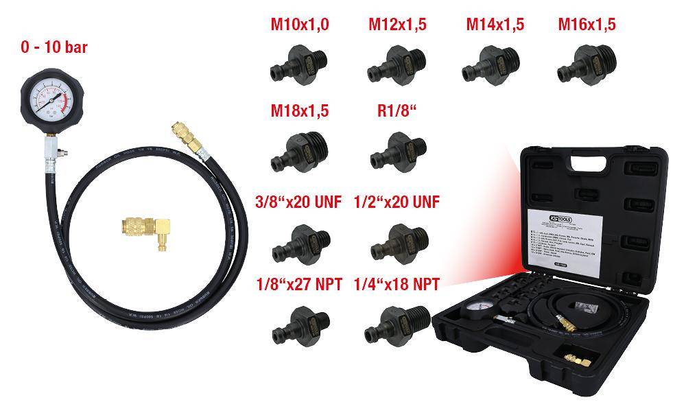 KS TOOLS ldruck-Prfgert, 12-tlg, 0-10bar