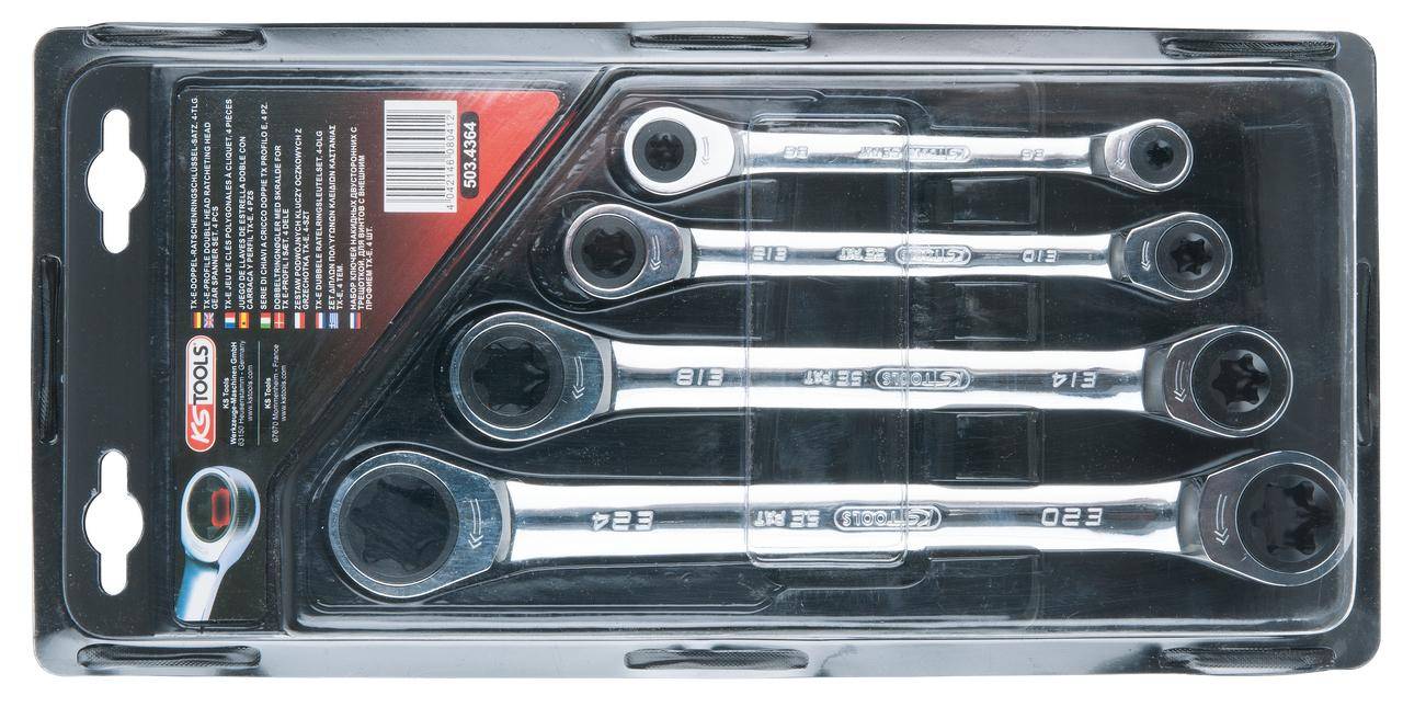 KS TOOLS GEARplus Torx-E-Doppel-Ratschenringschlssel-Satz, 4-tlg