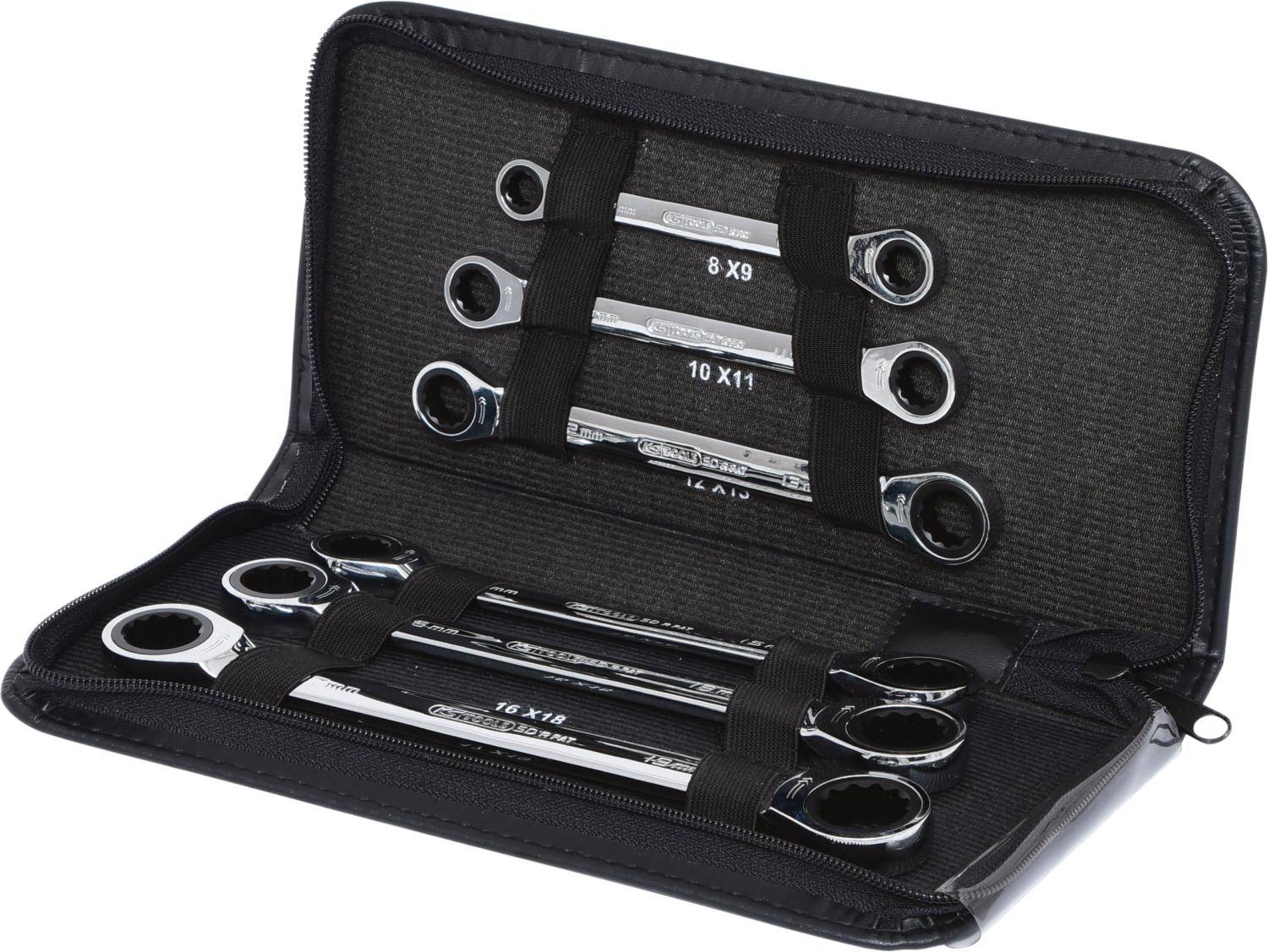 KS TOOLS GEARplus Doppel-Ratschenringschlssel-Satz, 6-tlg Lederetui